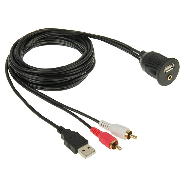 USB 2.0 และ 2 RCA ชายกับ USB 2.0 และสายอะแดปเตอร์หญิง 3.5 มม. พร้อม Car Flush Mount ความยาว: 2 ม., USB 2.0 & 2 RCA Male to USB 2.0 & 3.5mm Female