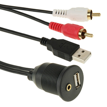 USB 2.0 และ 2 RCA ชายกับ USB 2.0 และสายอะแดปเตอร์หญิง 3.5 มม. พร้อม Car Flush Mount ความยาว: 2 ม., USB 2.0 & 2 RCA Male to USB 2.0 & 3.5mm Female