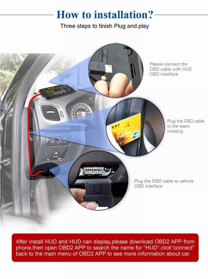 X3 บลูทูธ 5.5 นิ้วรถยนต์ OBDII / EUOBD HUD ติดตั้งบนรถ Head Up Display ระบบรักษาความปลอดภัย, รองรับความเร็วและการใช้เชื้อเพลิง, ปลุก Overspeed, อุณหภูมิของน้ำ ฯลฯ, X3 5.5 inch