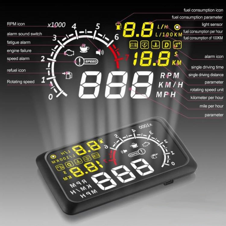 X3 บลูทูธ 5.5 นิ้วรถยนต์ OBDII / EUOBD HUD ติดตั้งบนรถ Head Up Display ระบบรักษาความปลอดภัย, รองรับความเร็วและการใช้เชื้อเพลิง, ปลุก Overspeed, อุณหภูมิของน้ำ ฯลฯ, X3 5.5 inch