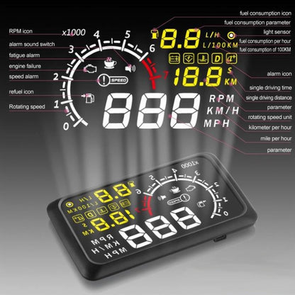 X3 บลูทูธ 5.5 นิ้วรถยนต์ OBDII / EUOBD HUD ติดตั้งบนรถ Head Up Display ระบบรักษาความปลอดภัย, รองรับความเร็วและการใช้เชื้อเพลิง, ปลุก Overspeed, อุณหภูมิของน้ำ ฯลฯ, X3 5.5 inch