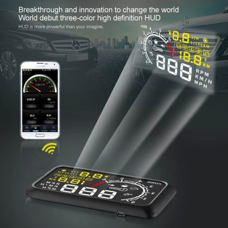 X3 บลูทูธ 5.5 นิ้วรถยนต์ OBDII / EUOBD HUD ติดตั้งบนรถ Head Up Display ระบบรักษาความปลอดภัย, รองรับความเร็วและการใช้เชื้อเพลิง, ปลุก Overspeed, อุณหภูมิของน้ำ ฯลฯ, X3 5.5 inch