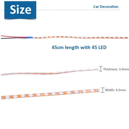5 ชิ้นตามปกติสไตล์ 45 LED 3528 SMD กันน้ำรถยืดหยุ่นแถบแสงสำหรับตกแต่งรถยนต์, DC 12V, ความยาว: 45 ซม., 45cm+Dark Blue, 45cm+Green, 45cm+Ice blue, 45cm+Pink, 45cm+Red, 45cm+White, 45cm+Yellow