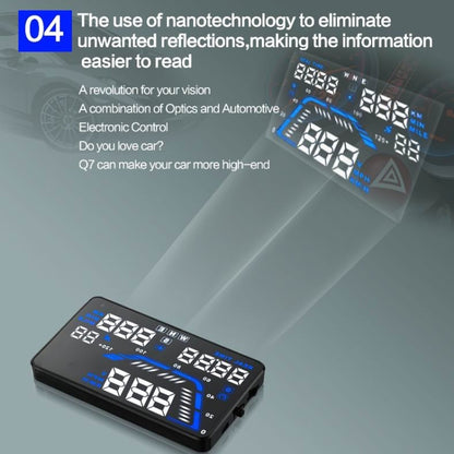 Q7 5.5 นิ้วรถ GPS HUD ระบบรักษาความปลอดภัยจอแสดงผล Head Up ที่ติดตั้งในยานพาหนะ, รองรับความเร็ว & เรียลไทม์ & ระดับความสูง & ปลุกความเร็วเกิน & หมายเลขดาวเทียม ฯลฯ, Q7