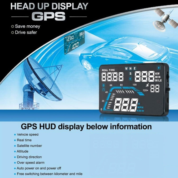 Q7 5.5 นิ้วรถ GPS HUD ระบบรักษาความปลอดภัยจอแสดงผล Head Up ที่ติดตั้งในยานพาหนะ, รองรับความเร็ว & เรียลไทม์ & ระดับความสูง & ปลุกความเร็วเกิน & หมายเลขดาวเทียม ฯลฯ, Q7
