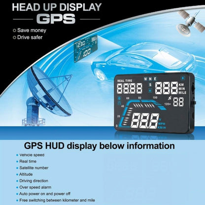 Q7 5.5 นิ้วรถ GPS HUD ระบบรักษาความปลอดภัยจอแสดงผล Head Up ที่ติดตั้งในยานพาหนะ, รองรับความเร็ว & เรียลไทม์ & ระดับความสูง & ปลุกความเร็วเกิน & หมายเลขดาวเทียม ฯลฯ, Q7
