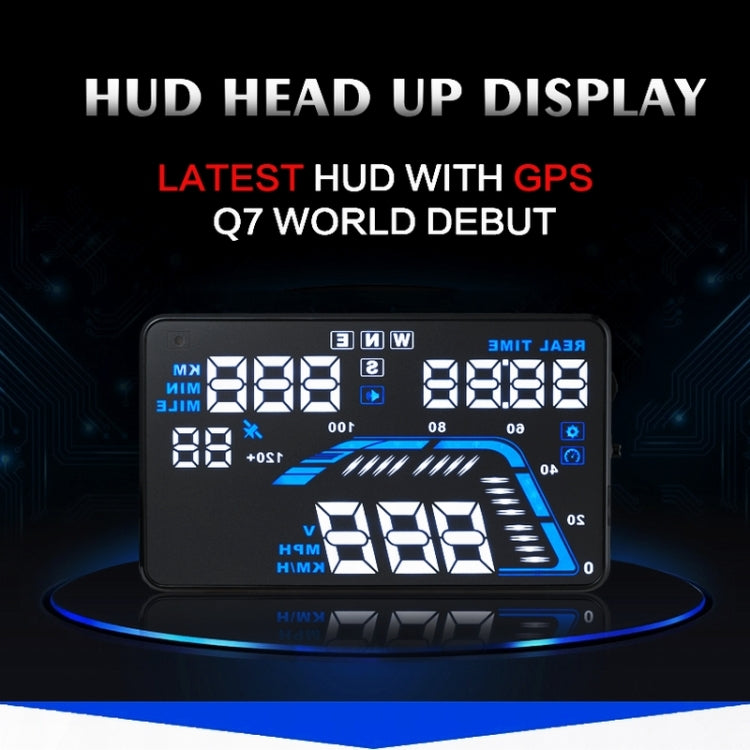 Q7 5.5 นิ้วรถ GPS HUD ระบบรักษาความปลอดภัยจอแสดงผล Head Up ที่ติดตั้งในยานพาหนะ, รองรับความเร็ว & เรียลไทม์ & ระดับความสูง & ปลุกความเร็วเกิน & หมายเลขดาวเทียม ฯลฯ, Q7