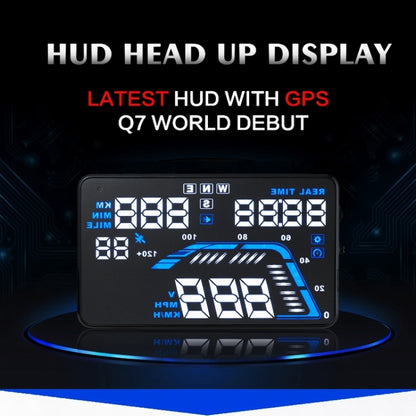 Q7 5.5 นิ้วรถ GPS HUD ระบบรักษาความปลอดภัยจอแสดงผล Head Up ที่ติดตั้งในยานพาหนะ, รองรับความเร็ว & เรียลไทม์ & ระดับความสูง & ปลุกความเร็วเกิน & หมายเลขดาวเทียม ฯลฯ, Q7