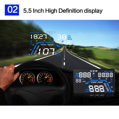 Q7 5.5 นิ้วรถ GPS HUD ระบบรักษาความปลอดภัยจอแสดงผล Head Up ที่ติดตั้งในยานพาหนะ, รองรับความเร็ว & เรียลไทม์ & ระดับความสูง & ปลุกความเร็วเกิน & หมายเลขดาวเทียม ฯลฯ, Q7