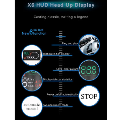 X6 3.5 นิ้วรถยนต์ OBDII / EUOBD HUD ติดตั้งบนรถ Head Up Display ระบบรักษาความปลอดภัย, รองรับความเร็วและอุณหภูมิของน้ำ & สัญญาณเตือนความเร็ว & การใช้เชื้อเพลิง & แรงดันแบตเตอรี่ ฯลฯ, X6