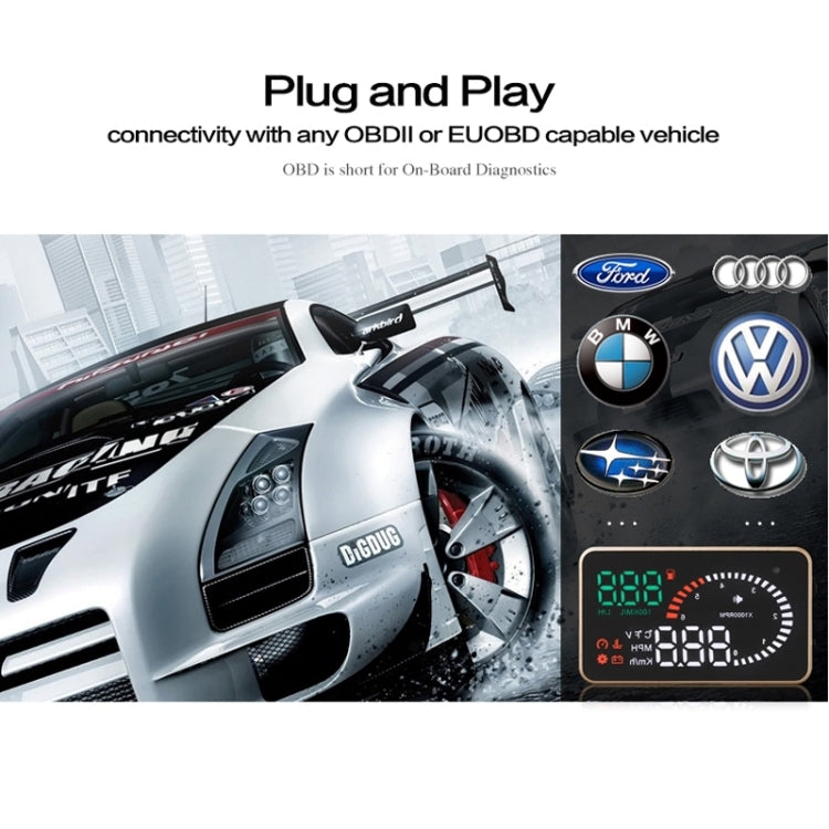 X6 3.5 นิ้วรถยนต์ OBDII / EUOBD HUD ติดตั้งบนรถ Head Up Display ระบบรักษาความปลอดภัย, รองรับความเร็วและอุณหภูมิของน้ำ & สัญญาณเตือนความเร็ว & การใช้เชื้อเพลิง & แรงดันแบตเตอรี่ ฯลฯ, X6