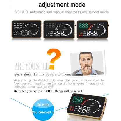 X6 3.5 นิ้วรถยนต์ OBDII / EUOBD HUD ติดตั้งบนรถ Head Up Display ระบบรักษาความปลอดภัย, รองรับความเร็วและอุณหภูมิของน้ำ & สัญญาณเตือนความเร็ว & การใช้เชื้อเพลิง & แรงดันแบตเตอรี่ ฯลฯ, X6