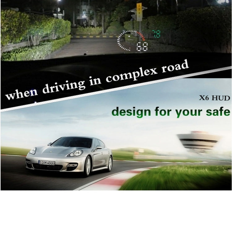 X6 3.5 นิ้วรถยนต์ OBDII / EUOBD HUD ติดตั้งบนรถ Head Up Display ระบบรักษาความปลอดภัย, รองรับความเร็วและอุณหภูมิของน้ำ & สัญญาณเตือนความเร็ว & การใช้เชื้อเพลิง & แรงดันแบตเตอรี่ ฯลฯ, X6