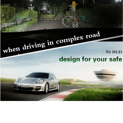 X6 3.5 นิ้วรถยนต์ OBDII / EUOBD HUD ติดตั้งบนรถ Head Up Display ระบบรักษาความปลอดภัย, รองรับความเร็วและอุณหภูมิของน้ำ & สัญญาณเตือนความเร็ว & การใช้เชื้อเพลิง & แรงดันแบตเตอรี่ ฯลฯ, X6