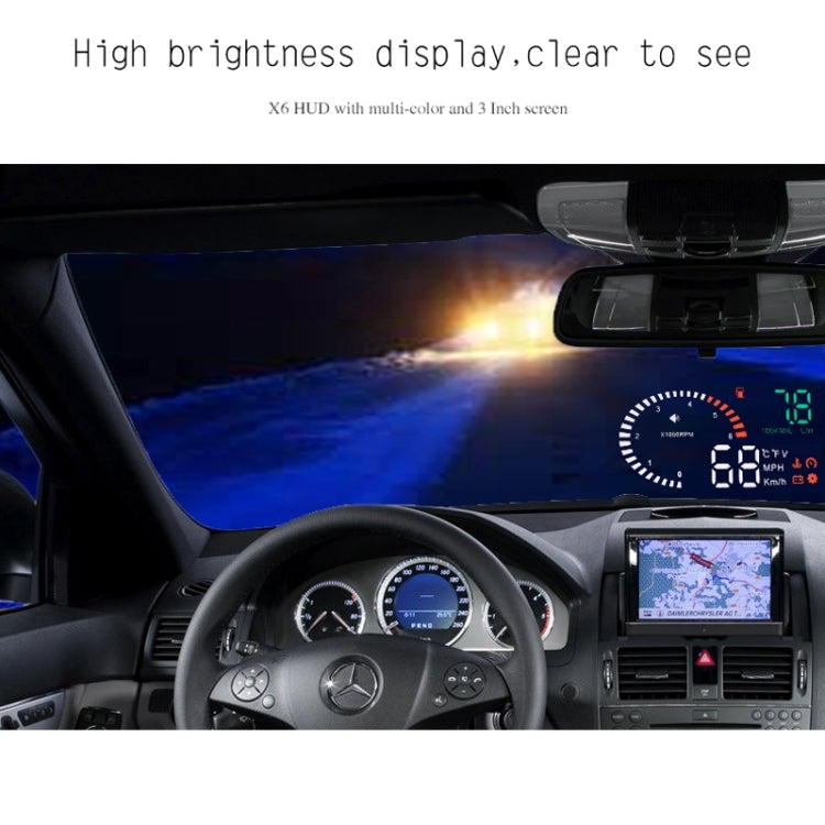 X6 3.5 นิ้วรถยนต์ OBDII / EUOBD HUD ติดตั้งบนรถ Head Up Display ระบบรักษาความปลอดภัย, รองรับความเร็วและอุณหภูมิของน้ำ & สัญญาณเตือนความเร็ว & การใช้เชื้อเพลิง & แรงดันแบตเตอรี่ ฯลฯ, X6