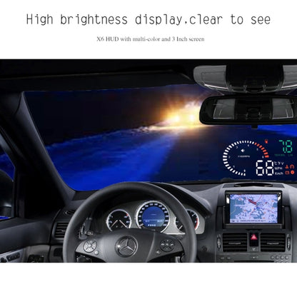 X6 3.5 นิ้วรถยนต์ OBDII / EUOBD HUD ติดตั้งบนรถ Head Up Display ระบบรักษาความปลอดภัย, รองรับความเร็วและอุณหภูมิของน้ำ & สัญญาณเตือนความเร็ว & การใช้เชื้อเพลิง & แรงดันแบตเตอรี่ ฯลฯ, X6