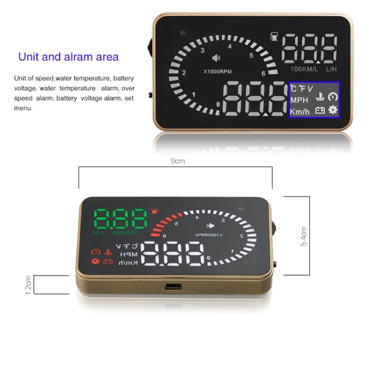 X6 3.5 นิ้วรถยนต์ OBDII / EUOBD HUD ติดตั้งบนรถ Head Up Display ระบบรักษาความปลอดภัย, รองรับความเร็วและอุณหภูมิของน้ำ & สัญญาณเตือนความเร็ว & การใช้เชื้อเพลิง & แรงดันแบตเตอรี่ ฯลฯ, X6