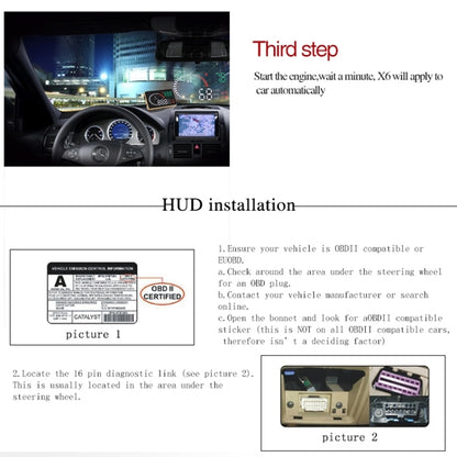 X6 3.5 นิ้วรถยนต์ OBDII / EUOBD HUD ติดตั้งบนรถ Head Up Display ระบบรักษาความปลอดภัย, รองรับความเร็วและอุณหภูมิของน้ำ & สัญญาณเตือนความเร็ว & การใช้เชื้อเพลิง & แรงดันแบตเตอรี่ ฯลฯ, X6