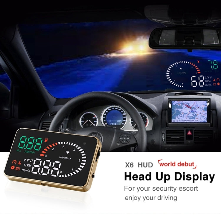 X6 3.5 นิ้วรถยนต์ OBDII / EUOBD HUD ติดตั้งบนรถ Head Up Display ระบบรักษาความปลอดภัย, รองรับความเร็วและอุณหภูมิของน้ำ & สัญญาณเตือนความเร็ว & การใช้เชื้อเพลิง & แรงดันแบตเตอรี่ ฯลฯ, X6