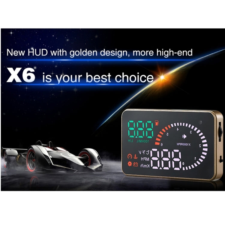 X6 3.5 นิ้วรถยนต์ OBDII / EUOBD HUD ติดตั้งบนรถ Head Up Display ระบบรักษาความปลอดภัย, รองรับความเร็วและอุณหภูมิของน้ำ & สัญญาณเตือนความเร็ว & การใช้เชื้อเพลิง & แรงดันแบตเตอรี่ ฯลฯ, X6