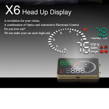X6 3.5 นิ้วรถยนต์ OBDII / EUOBD HUD ติดตั้งบนรถ Head Up Display ระบบรักษาความปลอดภัย, รองรับความเร็วและอุณหภูมิของน้ำ & สัญญาณเตือนความเร็ว & การใช้เชื้อเพลิง & แรงดันแบตเตอรี่ ฯลฯ, X6