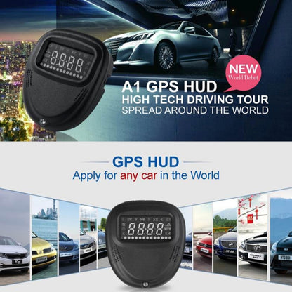A1 2.0 นิ้วรถ GPS HUD Head Up Display ระบบรักษาความปลอดภัยที่ติดตั้งในยานพาหนะ, รองรับความเร็ว & เวลาจริง & ระดับความสูง & สัญญาณเตือนความเร็วสูง & เข็มทิศ & MPH & การนอนหลับอัตโนมัติ & KM และสัญญาณดาวเทียม, A1