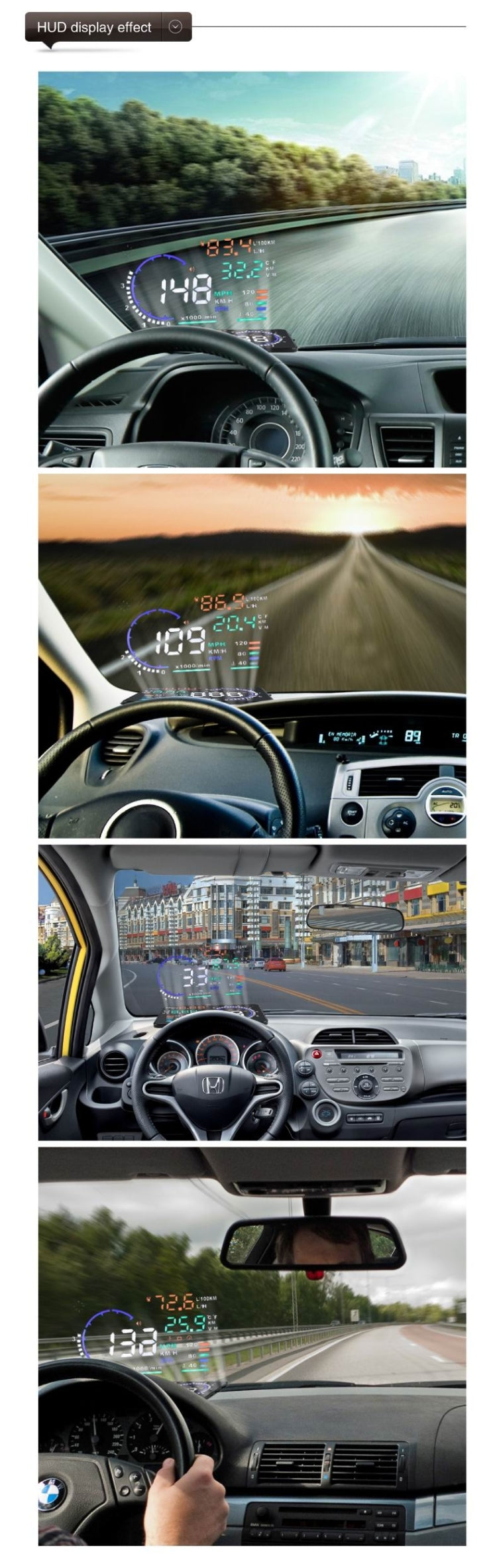 A8 5.5 นิ้วระบบเตือนรถยนต์ OBDII HUD ติดตั้งบนรถ Head Up Display เครื่องฉาย พร้อม LED รองรับการสิ้นเปลืองน้ำมันเชื้อเพลิงและสัญญาณเตือนความเร็วเกิน & อุณหภูมิของน้ำและการวินิจฉัยความผิด, A8