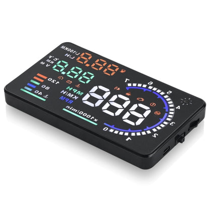 A8 5.5 นิ้วระบบเตือนรถยนต์ OBDII HUD ติดตั้งบนรถ Head Up Display เครื่องฉาย พร้อม LED รองรับการสิ้นเปลืองน้ำมันเชื้อเพลิงและสัญญาณเตือนความเร็วเกิน & อุณหภูมิของน้ำและการวินิจฉัยความผิด, A8