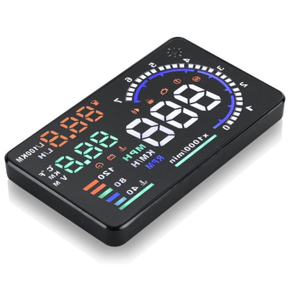 A8 5.5 นิ้วระบบเตือนรถยนต์ OBDII HUD ติดตั้งบนรถ Head Up Display เครื่องฉาย พร้อม LED รองรับการสิ้นเปลืองน้ำมันเชื้อเพลิงและสัญญาณเตือนความเร็วเกิน & อุณหภูมิของน้ำและการวินิจฉัยความผิด, A8