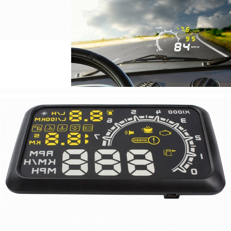 W02 5.5 นิ้วรถ OBDII HUD ระบบเตือนการบริโภคน้ำมันเชื้อเพลิงติดรถยนต์ Head Up Display โปรเจคเตอร์พร้อม LED, W02