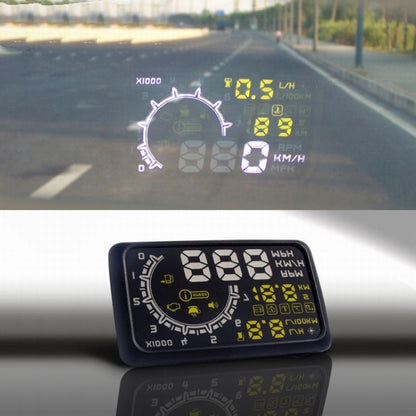 W02 5.5 นิ้วรถ OBDII HUD ระบบเตือนการบริโภคน้ำมันเชื้อเพลิงติดรถยนต์ Head Up Display โปรเจคเตอร์พร้อม LED, W02