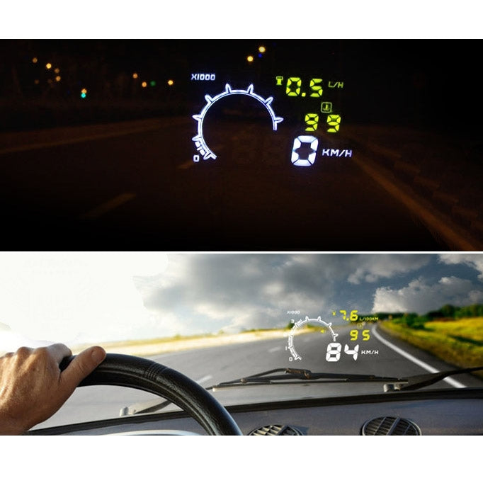 W02 5.5 นิ้วรถ OBDII HUD ระบบเตือนการบริโภคน้ำมันเชื้อเพลิงติดรถยนต์ Head Up Display โปรเจคเตอร์พร้อม LED, W02