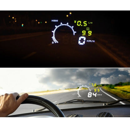 W02 5.5 นิ้วรถ OBDII HUD ระบบเตือนการบริโภคน้ำมันเชื้อเพลิงติดรถยนต์ Head Up Display โปรเจคเตอร์พร้อม LED, W02