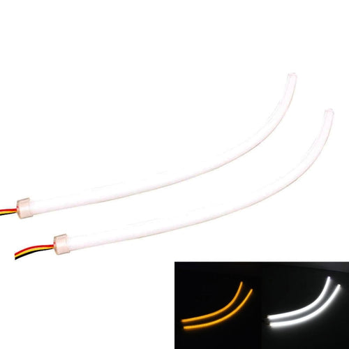 2 ชิ้น 4.5 วัตต์ 270LM 6500K 597-577nm สีขาว + สีเหลืองสาย LED หลอดไฟวิ่งกลางวัน DRL โคมไฟพวงมาลัย, DC12V, ความยาวหลอดไฟ: 45 ซม., 4.5W 270LM
