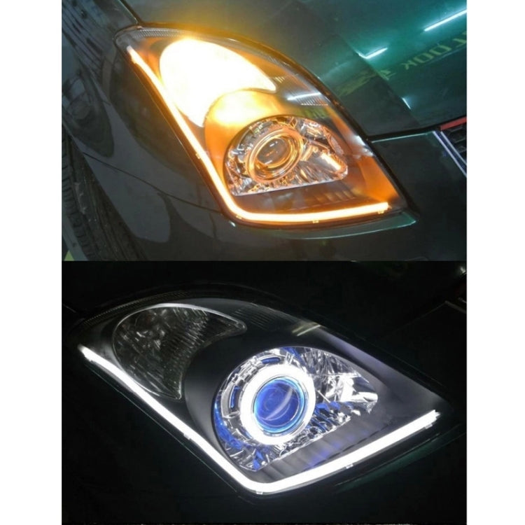 2 ชิ้น 4.5 วัตต์ 270LM 6500K 597-577nm สีขาว + สีเหลืองสาย LED หลอดไฟวิ่งกลางวัน DRL โคมไฟพวงมาลัย, DC12V, ความยาวหลอดไฟ: 45 ซม., 4.5W 270LM