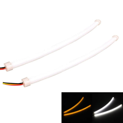 2 ชิ้น 3 วัตต์ 180LM 6500K 597-577nm สีขาว + สีเหลืองสาย LED หลอดไฟวิ่งกลางวัน DRL โคมไฟพวงมาลัย, DC12V, ความยาวหลอดไฟ: 30 ซม., 3W 180LM