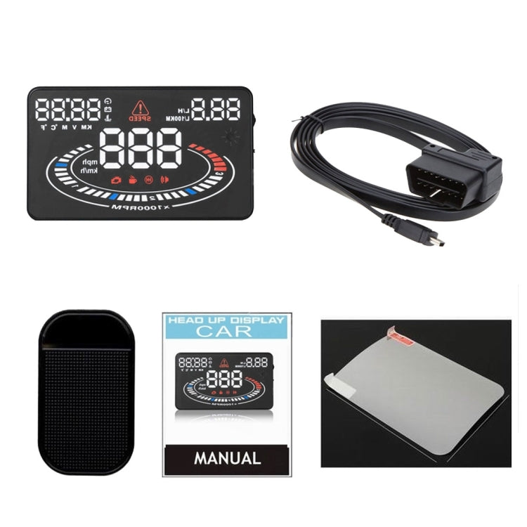 E300 5.5 นิ้วรถยนต์ OBDII / EUOBD HUD ติดตั้งบนรถ Head Up Display ระบบรักษาความปลอดภัย, รองรับความเร็วและการใช้น้ำมันเชื้อเพลิง, สัญญาณเตือน Overspeed, การสิ้นเปลืองน้ำมันเชื้อเพลิง, อุณหภูมิของน้ำ ฯลฯ, E300