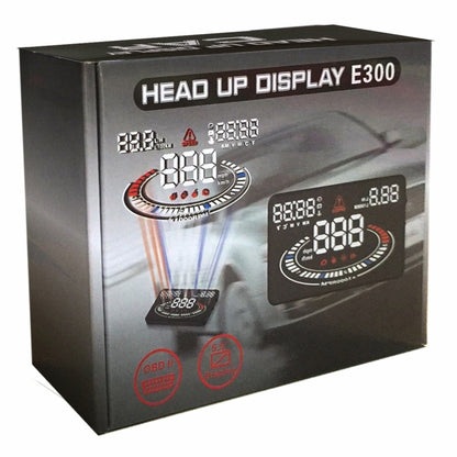 E300 5.5 นิ้วรถยนต์ OBDII / EUOBD HUD ติดตั้งบนรถ Head Up Display ระบบรักษาความปลอดภัย, รองรับความเร็วและการใช้น้ำมันเชื้อเพลิง, สัญญาณเตือน Overspeed, การสิ้นเปลืองน้ำมันเชื้อเพลิง, อุณหภูมิของน้ำ ฯลฯ, E300