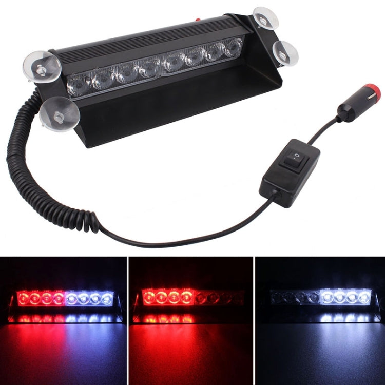 8W 800LM 8-LED 3 โหมดปรับมุมรถ Strobe Flash Dash ไฟฉุกเฉินไฟเตือนพร้อม Suckers, DC 12V, White + Red, White + Yellow