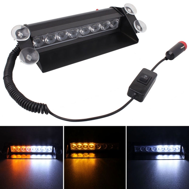 8W 800LM 8-LED 3 โหมดปรับมุมรถ Strobe Flash Dash ไฟฉุกเฉินไฟเตือนพร้อม Suckers, DC 12V, White + Red, White + Yellow