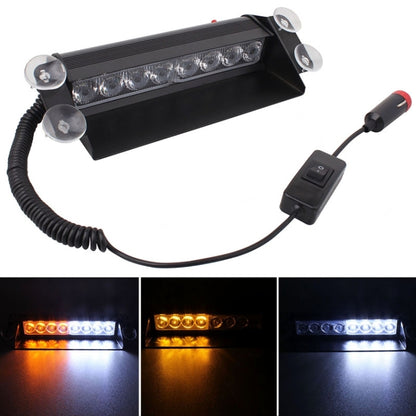 8W 800LM 8-LED 3 โหมดปรับมุมรถ Strobe Flash Dash ไฟฉุกเฉินไฟเตือนพร้อม Suckers, DC 12V, White + Red, White + Yellow