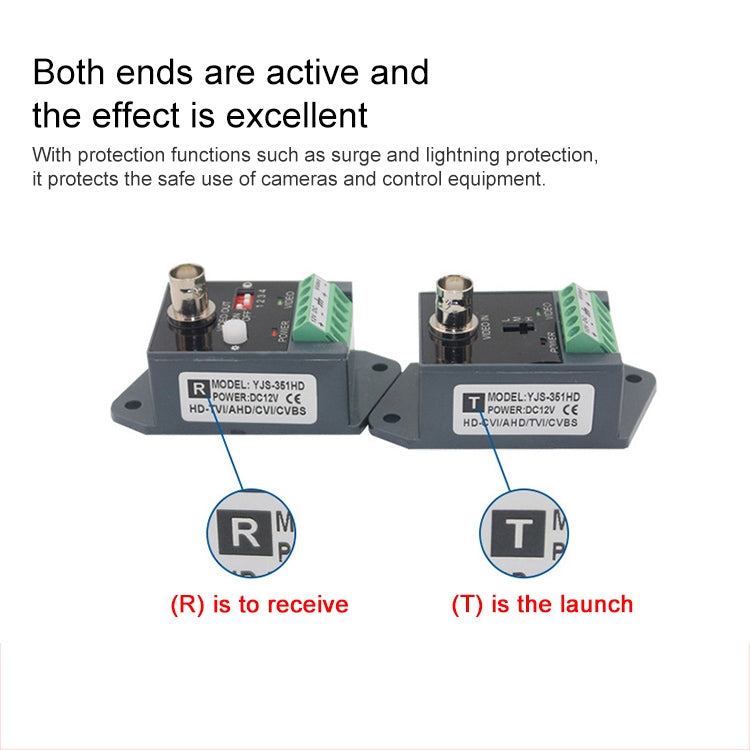 เครื่องส่งและรับสัญญาณ Balun แบบวิดีโอ CCTV UTP Twisted คู่ที่ใช้งานอยู่, 351TR
