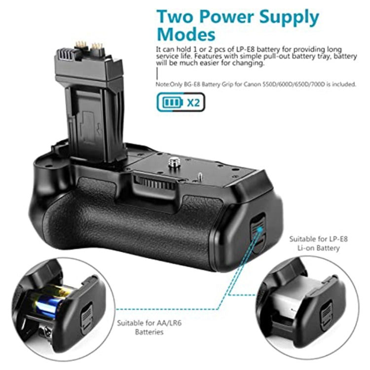 Battery Grip สำหรับ Canon EOS 550D พร้อมที่ใส่แบตเตอรี่ 2 ก้อน, For Canon EOS 550D