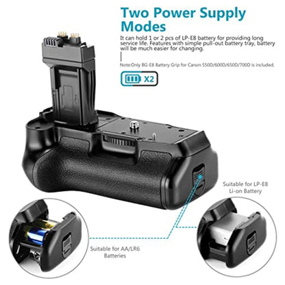 Battery Grip สำหรับ Canon EOS 550D พร้อมที่ใส่แบตเตอรี่ 2 ก้อน, For Canon EOS 550D