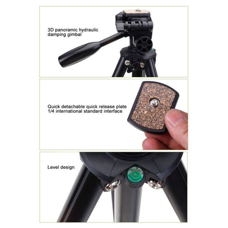 YUNTENG VCT-681 138 ซม. SLR / Micro-SLR / กล้องดิจิตอลขาตั้งสามขา, ขาอลูมิเนียมพับได้ 4 ส่วน, เหมาะสำหรับ Canon / Nikon / Panasonic / Pentax / Casio / Sony / Fuji (ความจุโหลด: 3 กก.)