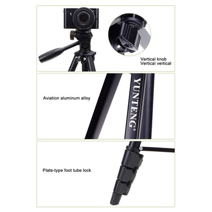 YUNTENG VCT-681 138 ซม. SLR / Micro-SLR / กล้องดิจิตอลขาตั้งสามขา, ขาอลูมิเนียมพับได้ 4 ส่วน, เหมาะสำหรับ Canon / Nikon / Panasonic / Pentax / Casio / Sony / Fuji (ความจุโหลด: 3 กก.)
