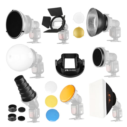 ชุดอุปกรณ์เสริม Falcon Eyes SG-100 Speedlite, เมาท์อะแดปเตอร์สากล / Barndoor / Snoot/ รังผึ้ง / แผ่นสะท้อนแสงแบบมาตรฐาน / รังผึ้งสำหรับตัวสะท้อนแสงแบบอ่อน / บอลกระจาย / เจลสี / ซอฟท์บ็อกซ์