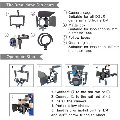 YELANGU YLG1103A-B ขนาดใหญ่จับกล้องวิดีโอ CAGE Stabilizer + Matte Box Kit สำหรับกล้อง DSLR/กล้องวิดีโอ