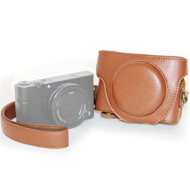 กระเป๋ากล้องหนัง PU สไตล์ย้อนยุคพร้อมสายรัดสำหรับ Sony RX100 M3 / M4 / M5