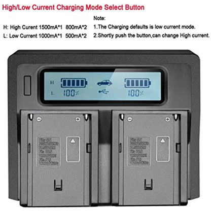 เครื่องชาร์จแบตเตอรี่ดิจิตอลจอแสดงผล LCD แบบ Dual Channel พร้อมพอร์ต USB สำหรับแบตเตอรี่ Sony BP-U30 / U60 / U90 เข้ากันได้กับ Sony EX260 / EX280 / FS7